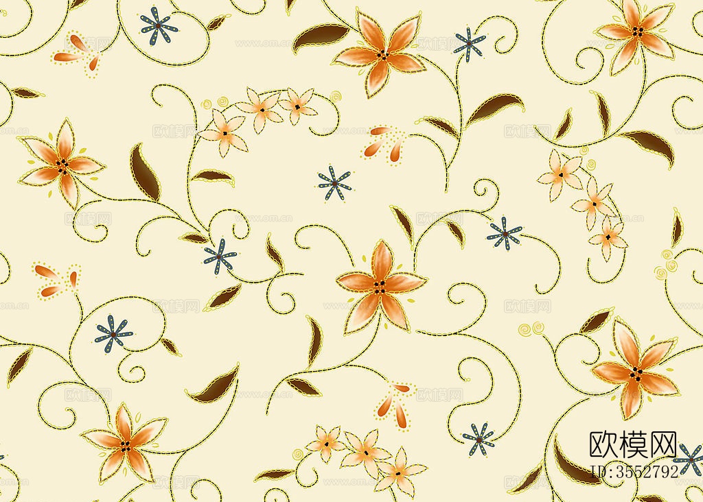 现代简约轻奢中式布艺 花纹 布纹 壁纸 贴图下载（渲染图2）