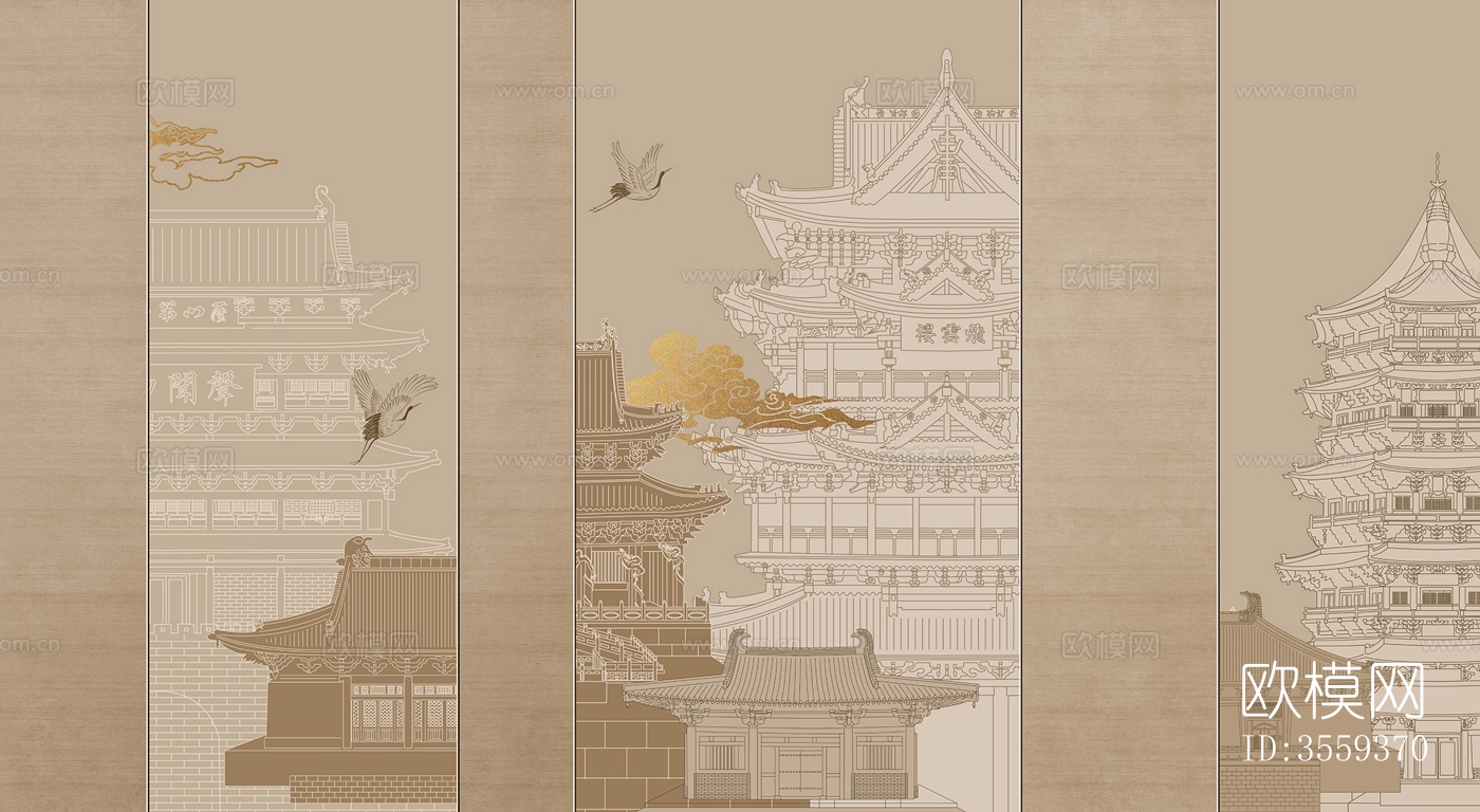 中式建筑印花壁纸贴图下载