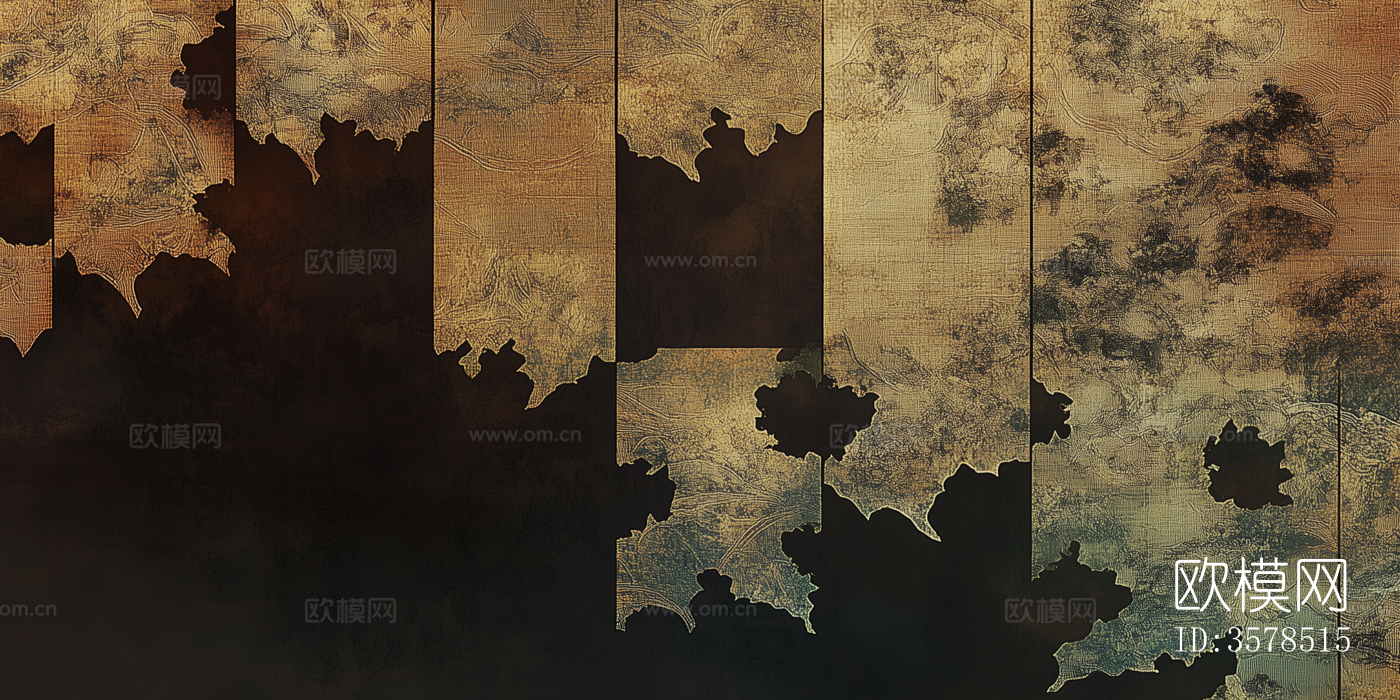 新中式中古复古抽象植物图案壁纸壁画下载