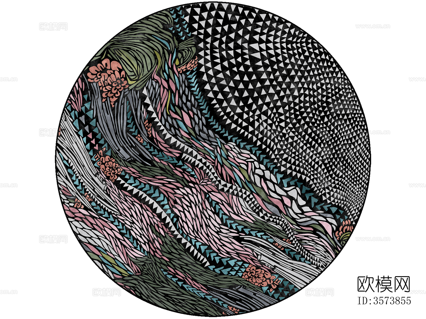 彩色抽象图案圆形地毯贴图下载