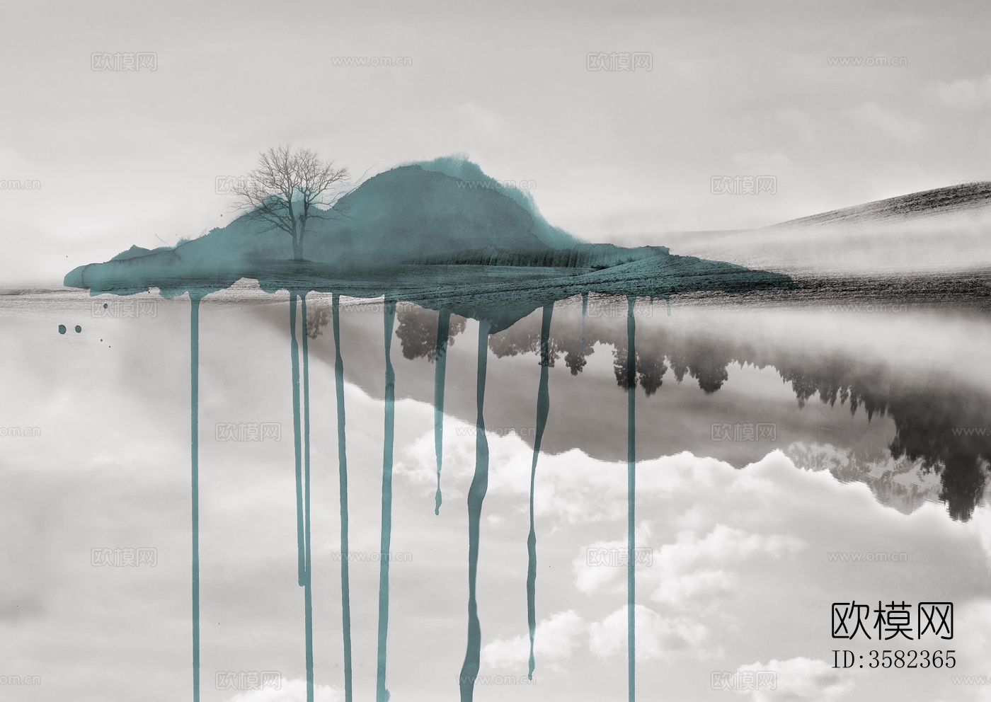 蓝色山水泼墨壁纸