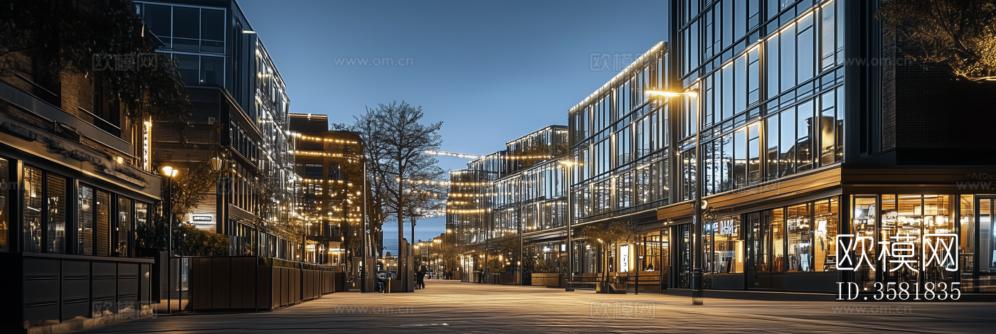 现代城市街道商业区夜景下载