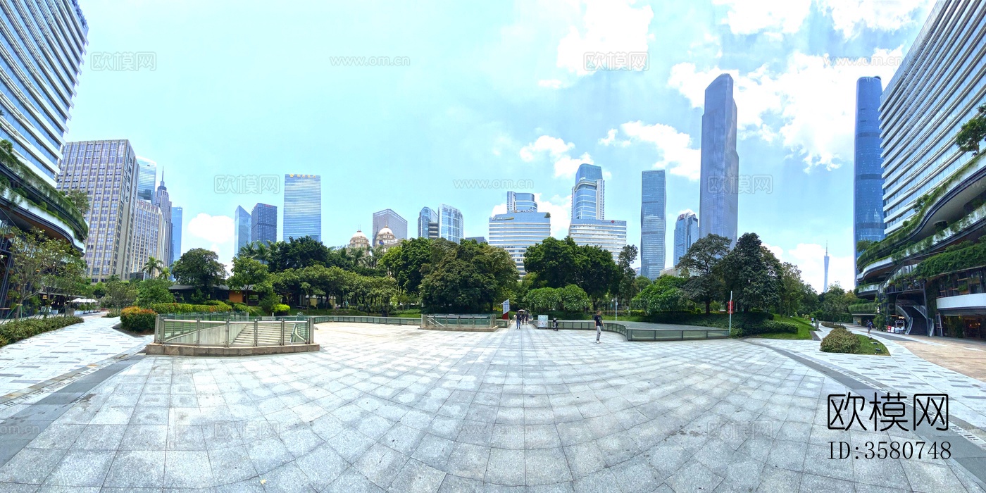 HDR日景蓝天白云日景城市休闲广场天际线全景天空下载