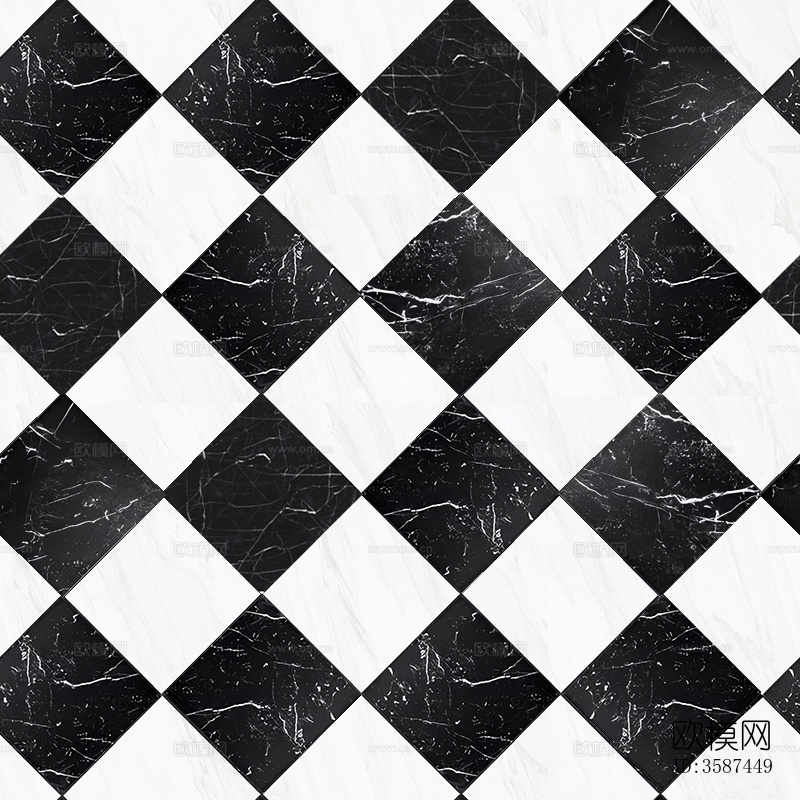 黑白拼花地砖无缝贴图下载