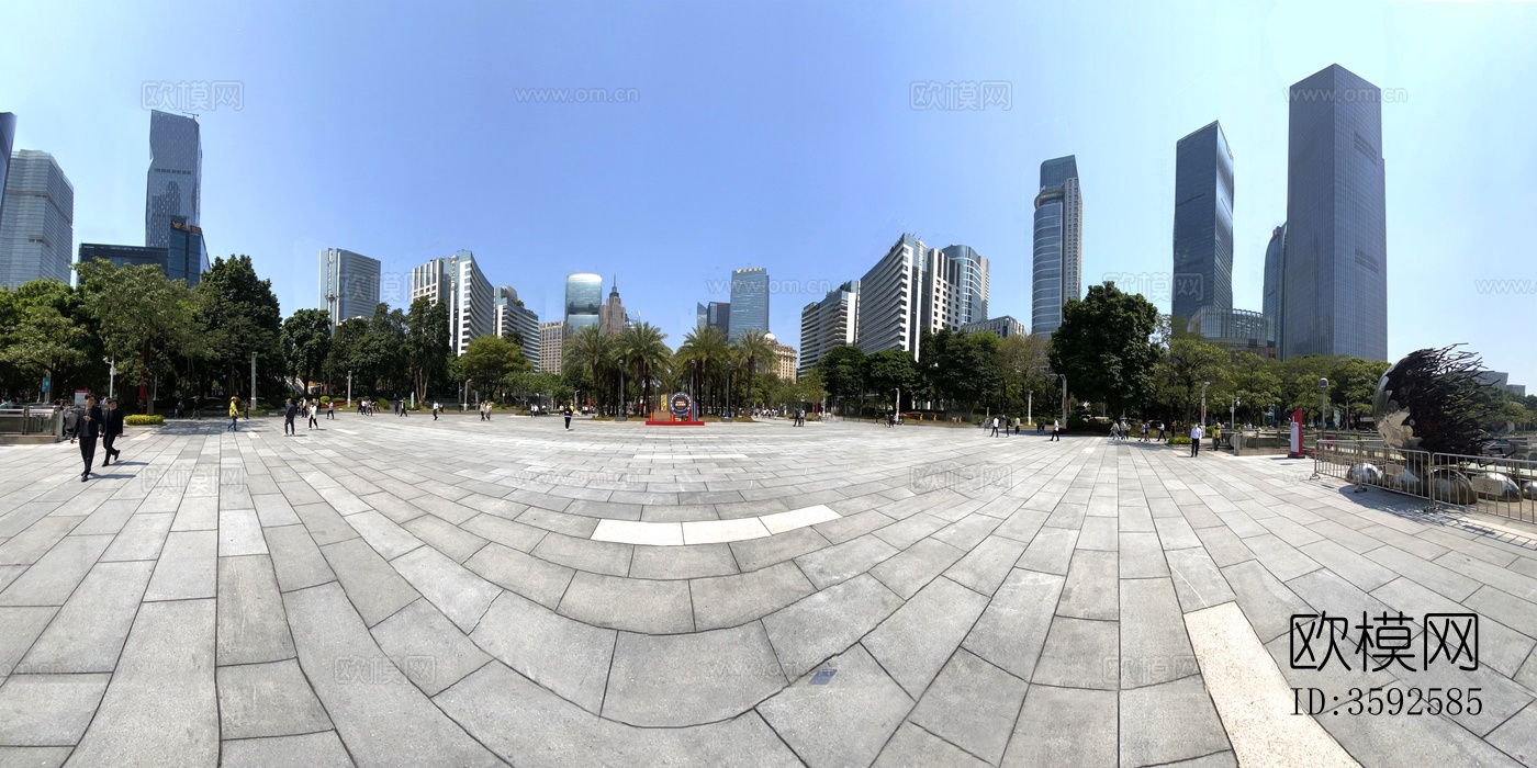 珠江新城城市休闲广场天际线全景HDR下载