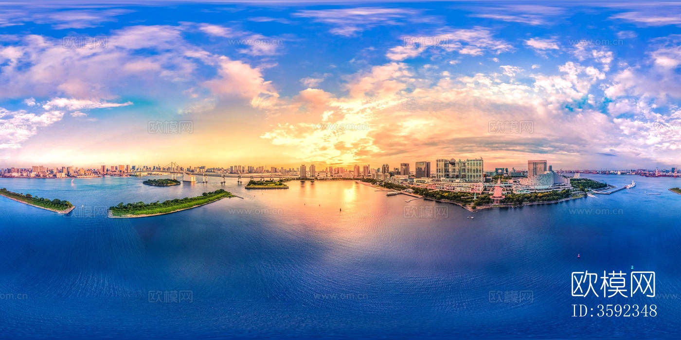 hdr滨海生态城市黄昏贴图下载