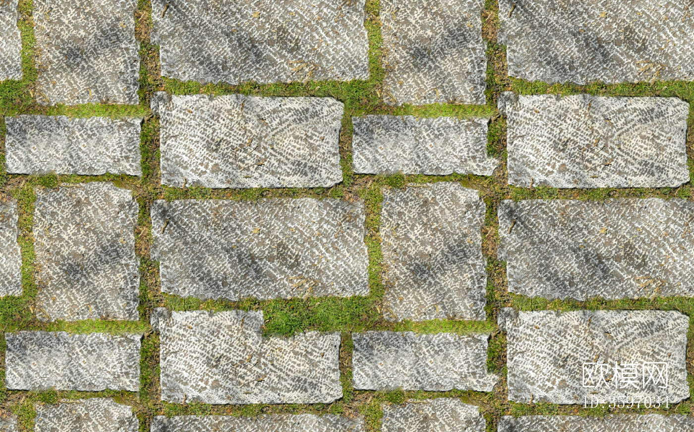 毛面自然方石间隙植草贴图下载
