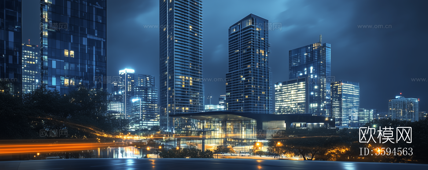 现代城市高楼建筑道路夜景下载