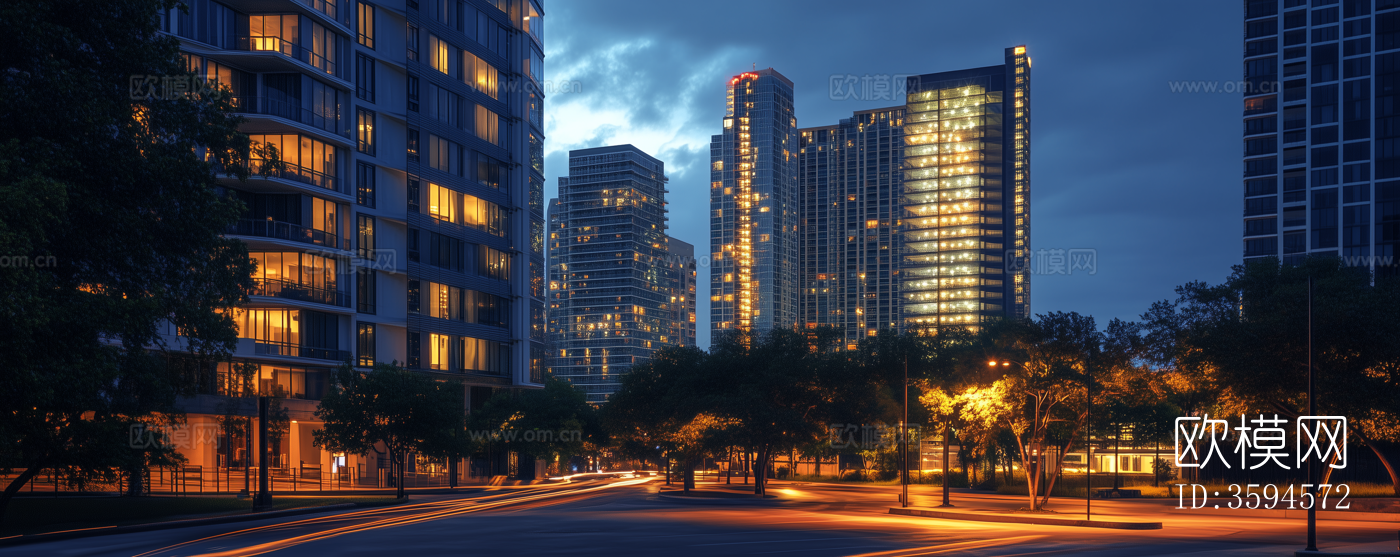 现代城市高楼建筑道路夜景下载