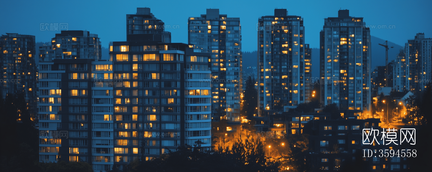 现代城市高楼建筑道路夜景下载