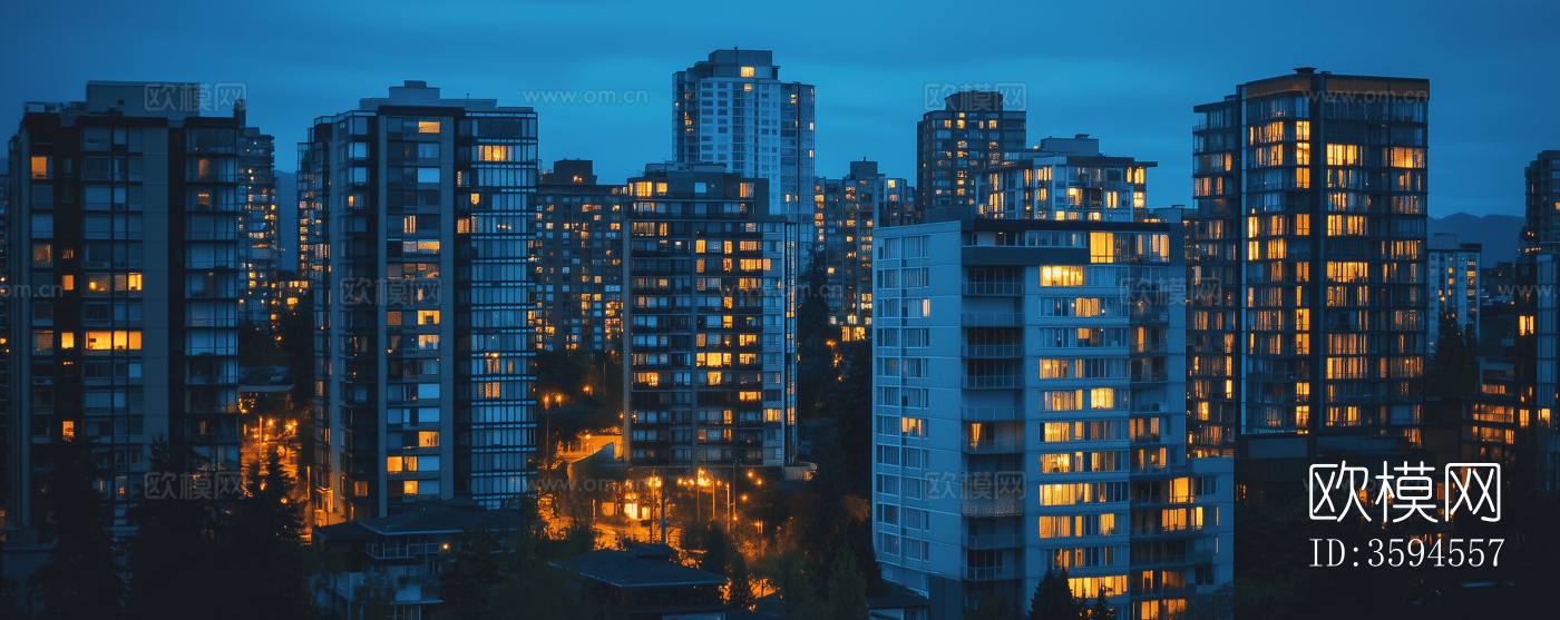 现代城市高楼建筑道路夜景下载