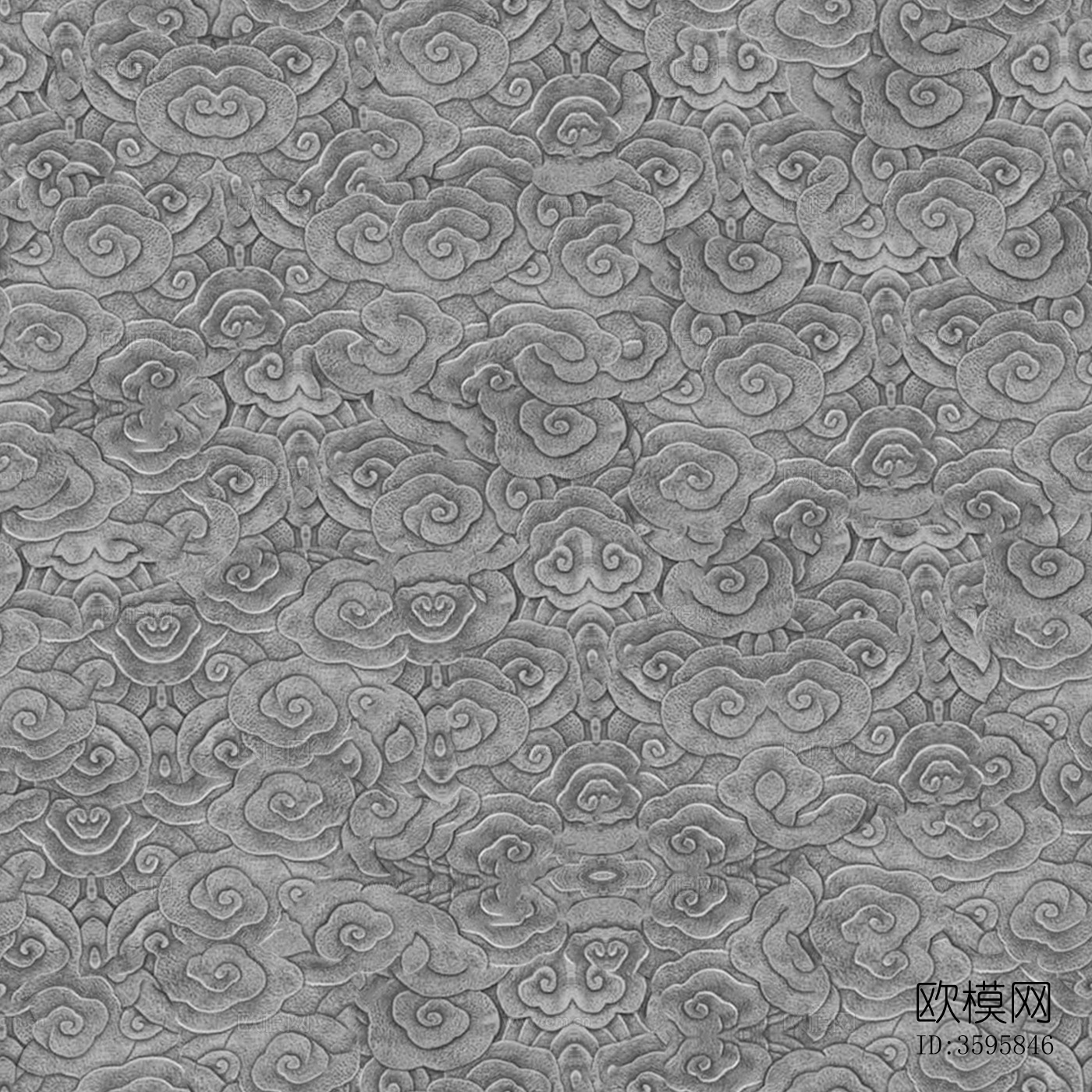 石雕浮雕_中式云纹雕花贴图下载