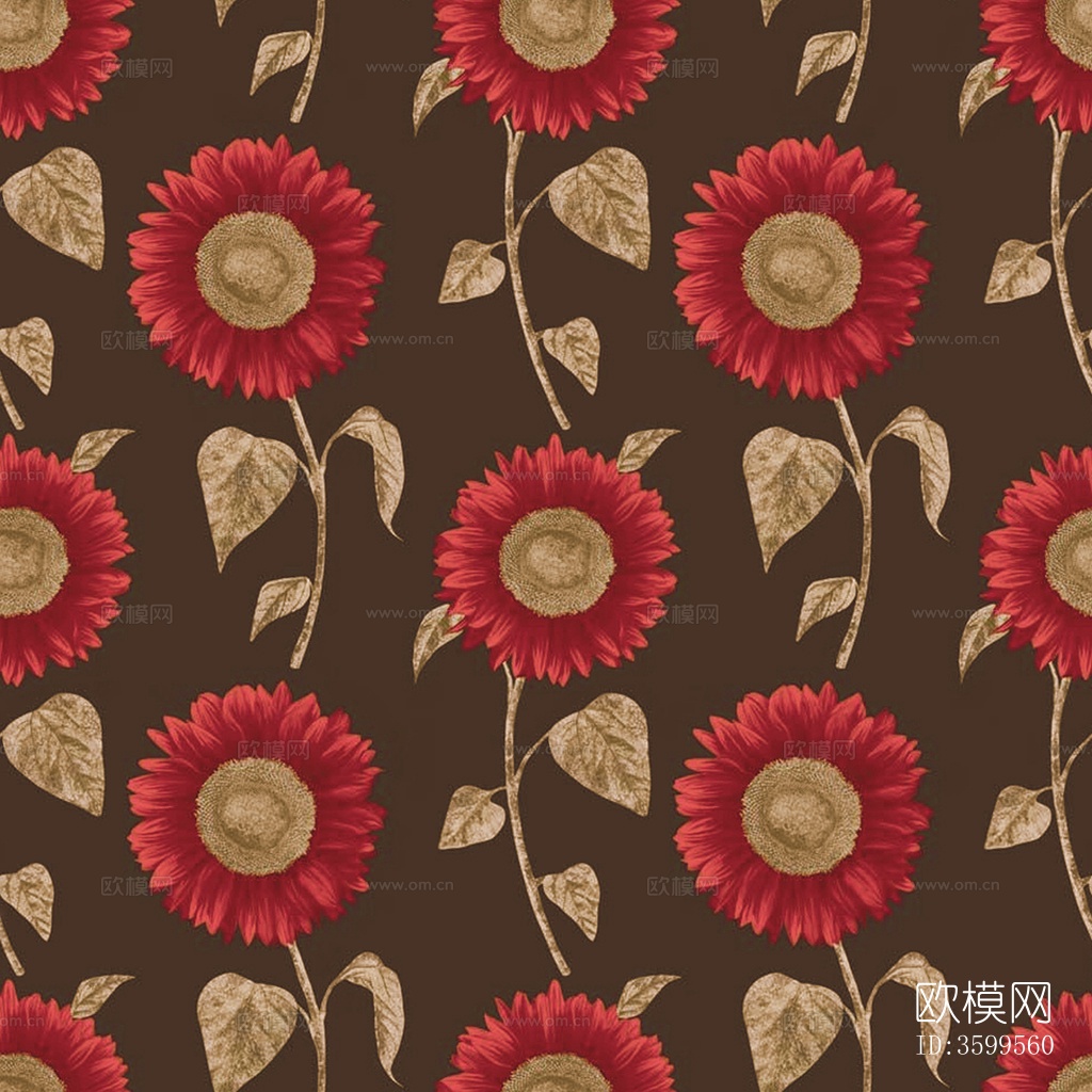 无缝红色欧式田园风格碎花向日葵花纹图案壁纸壁布墙布下载