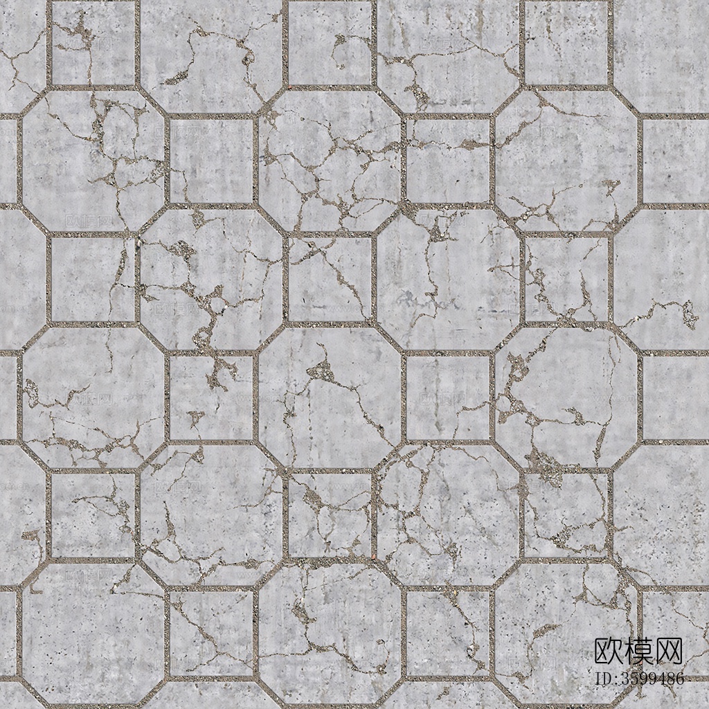 无缝破损水泥拼花地砖人行道路地面广场铺贴下载