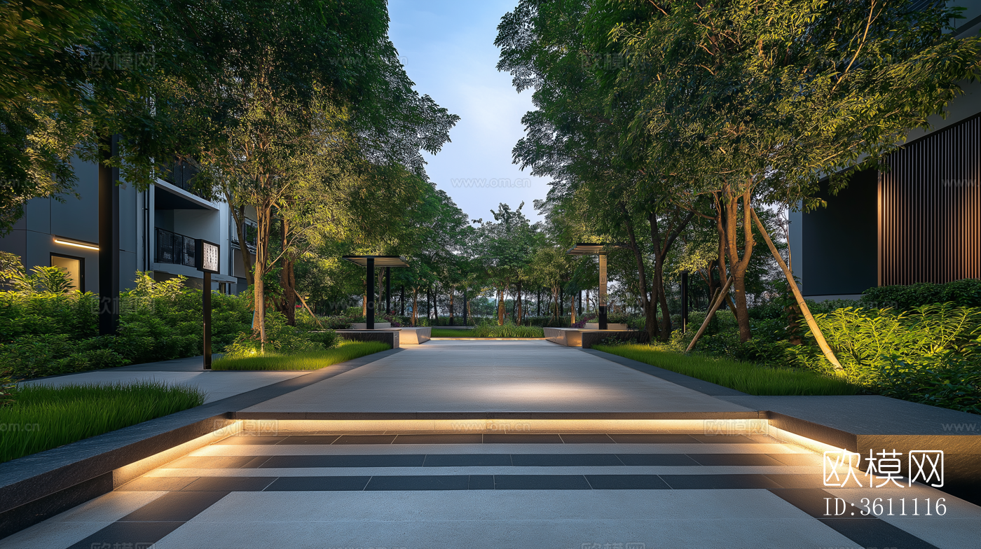 小区公园夜景贴图下载