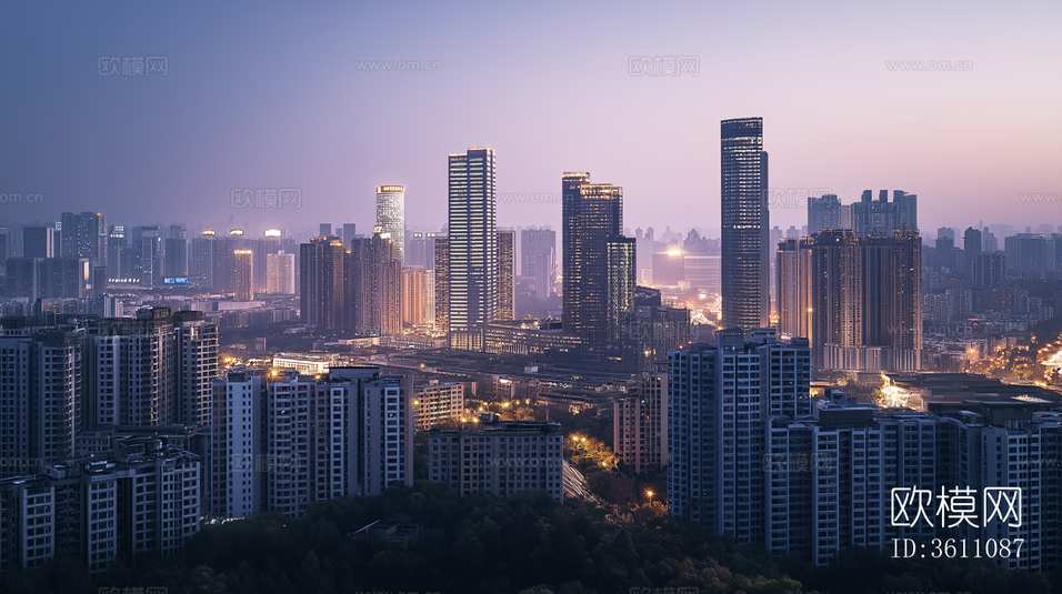 城市傍晚夜景贴图下载