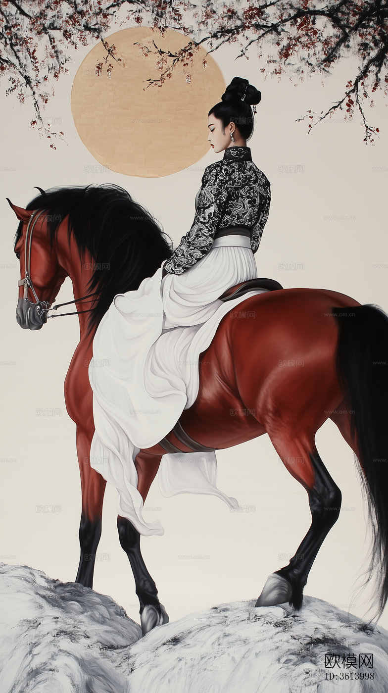 新中式古装人物骑马装饰画下载