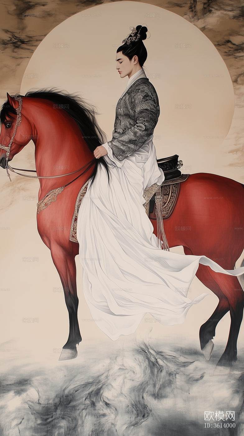 新中式古装人物骑马装饰画下载