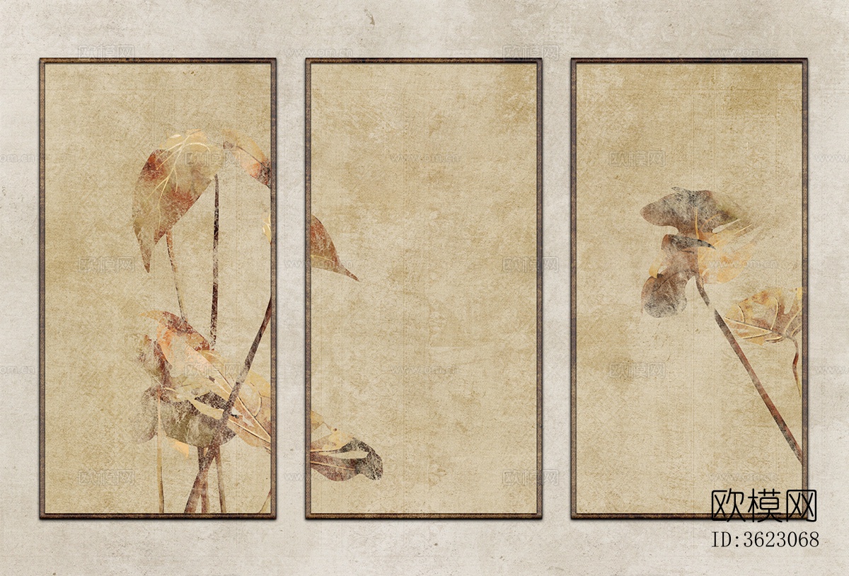 中式植物壁纸壁画贴图下载