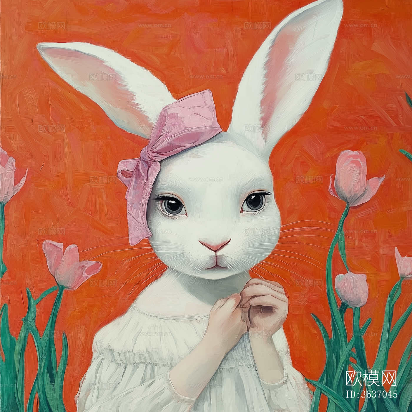 现代美式奶油兔子儿童卡通挂画下载