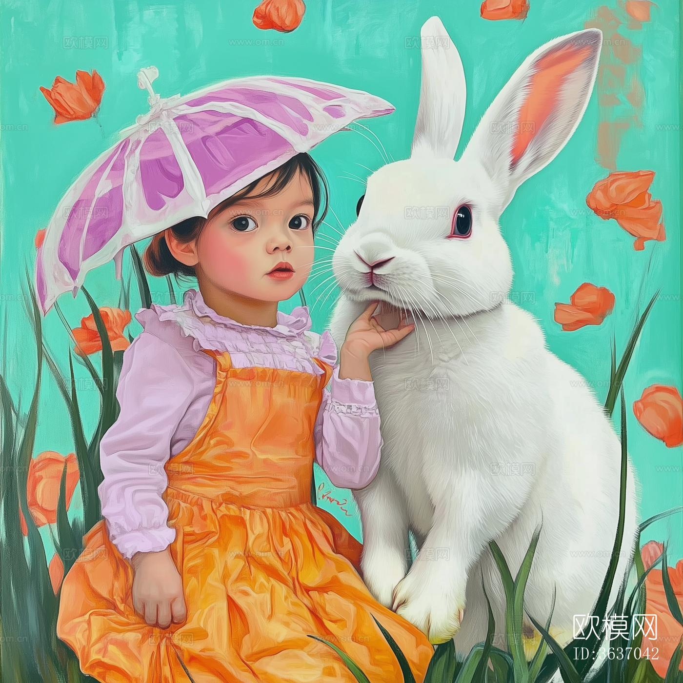 现代美式奶油兔子儿童卡通挂画下载