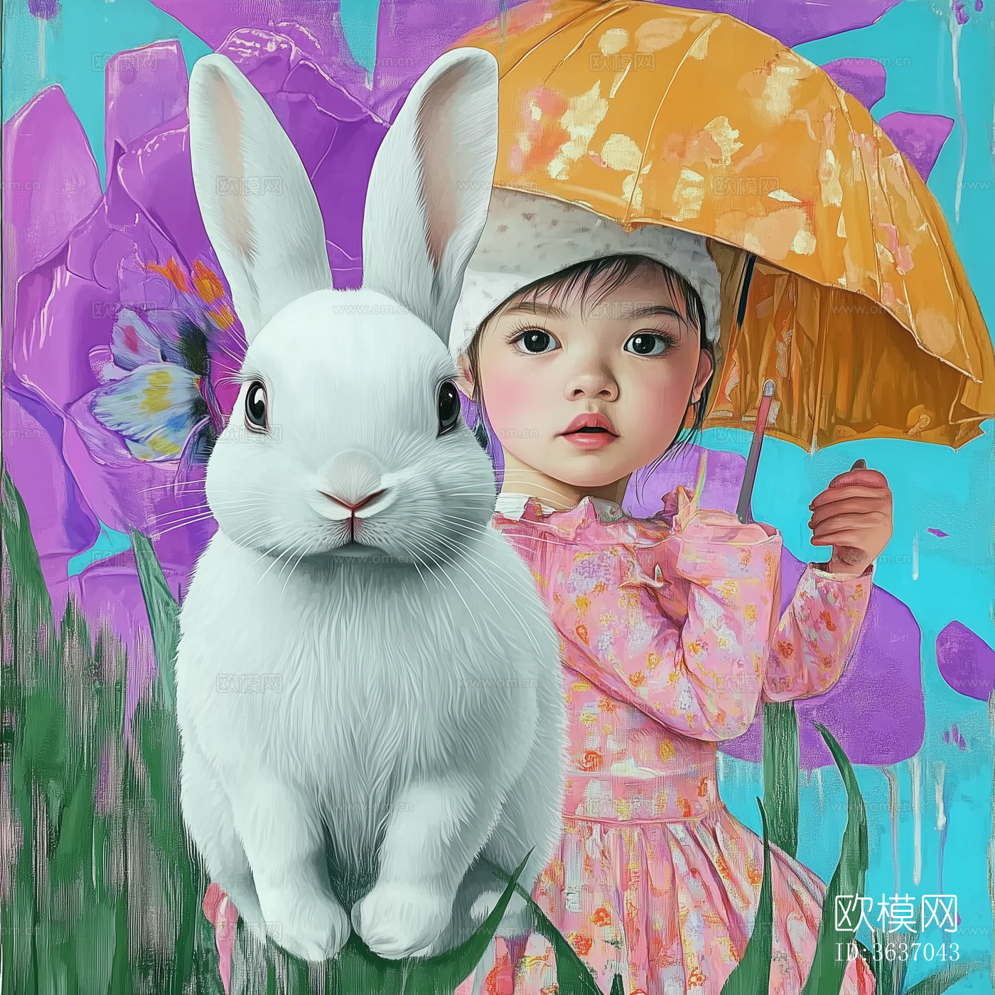 现代美式奶油兔子儿童卡通挂画下载