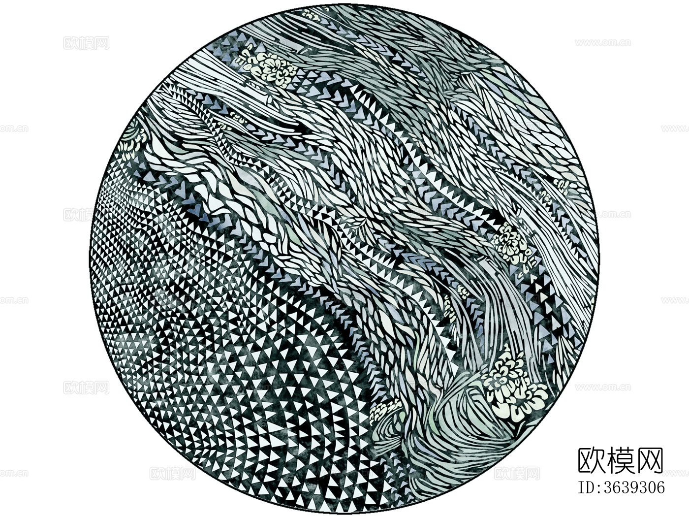 民族风圆形青色抽象地毯下载