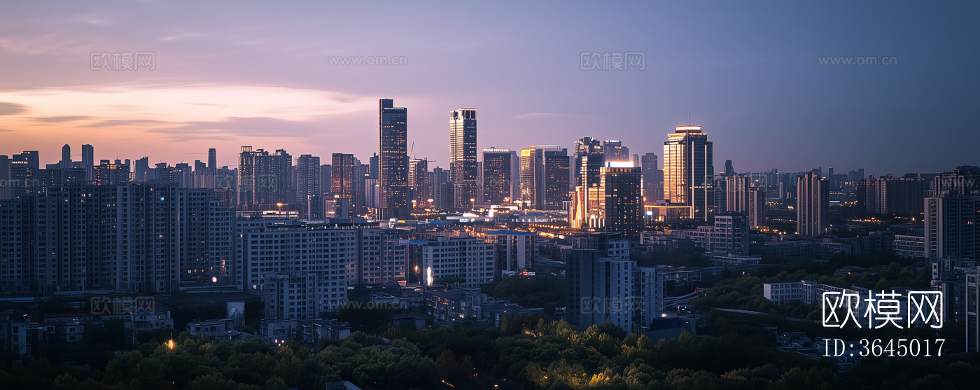 现代傍晚城市夜景贴图下载