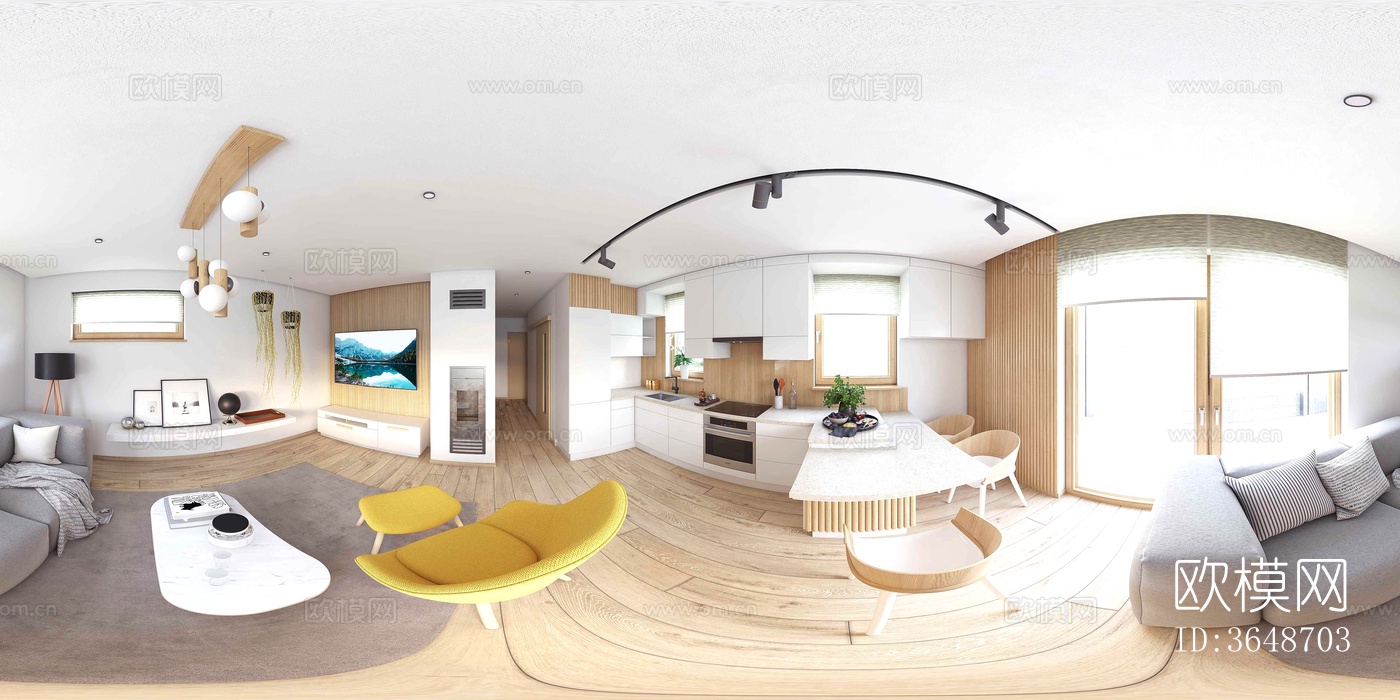 现代会客厅全景贴图下载