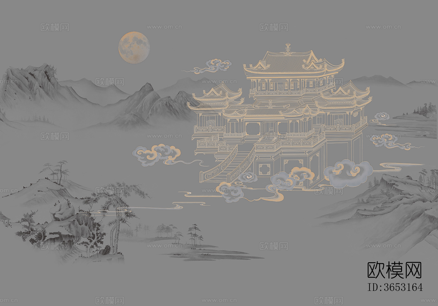 超清中式山水壁纸壁画贴图下载