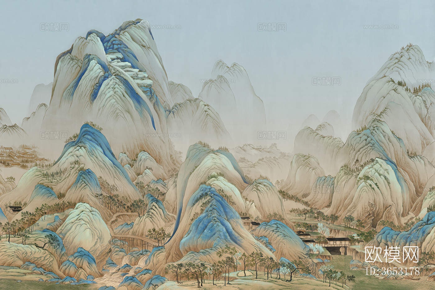 超清中式山水壁纸壁画贴图下载