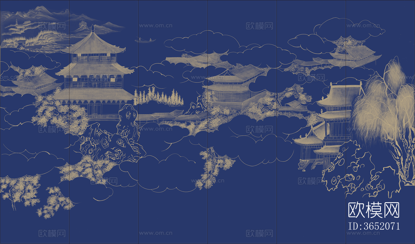 超清中式壁纸壁画贴图下载