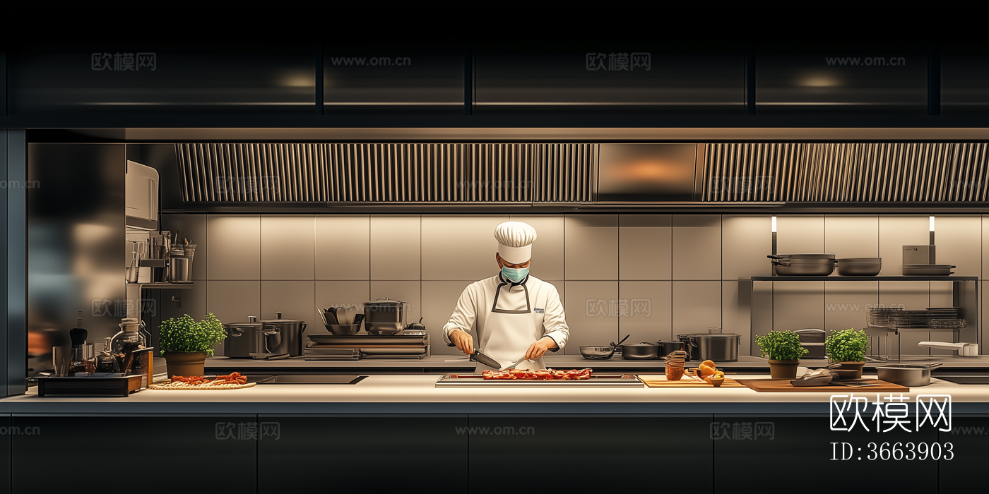 现代餐厅厨房明档下载