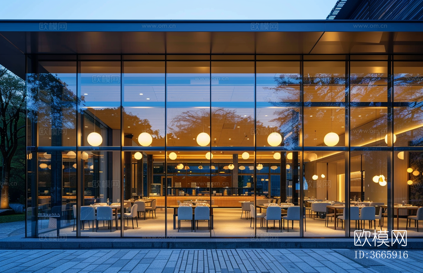 现代餐厅氛围橱窗贴图