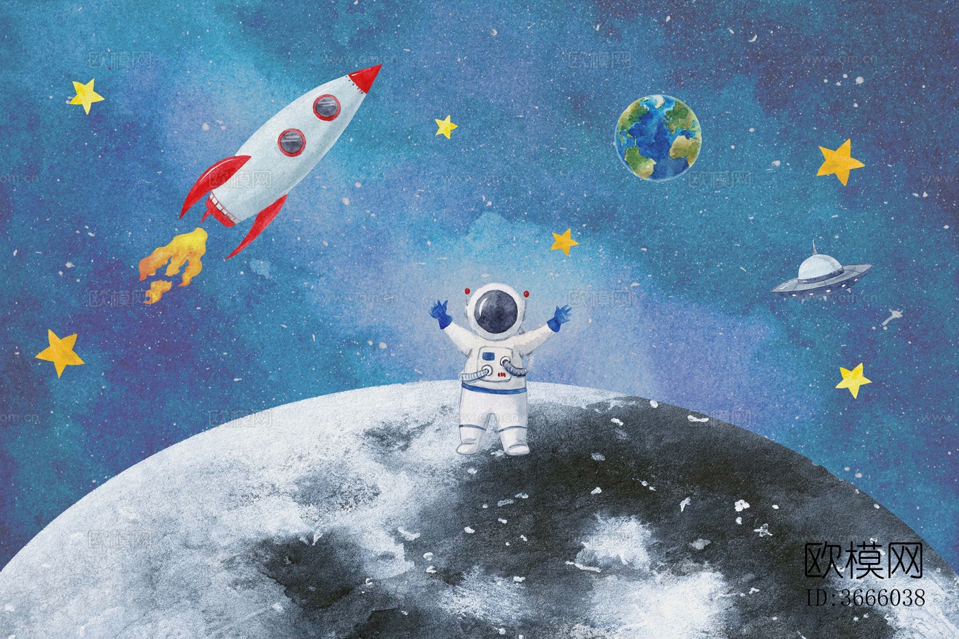 月球上的宇航员儿童壁纸贴图下载