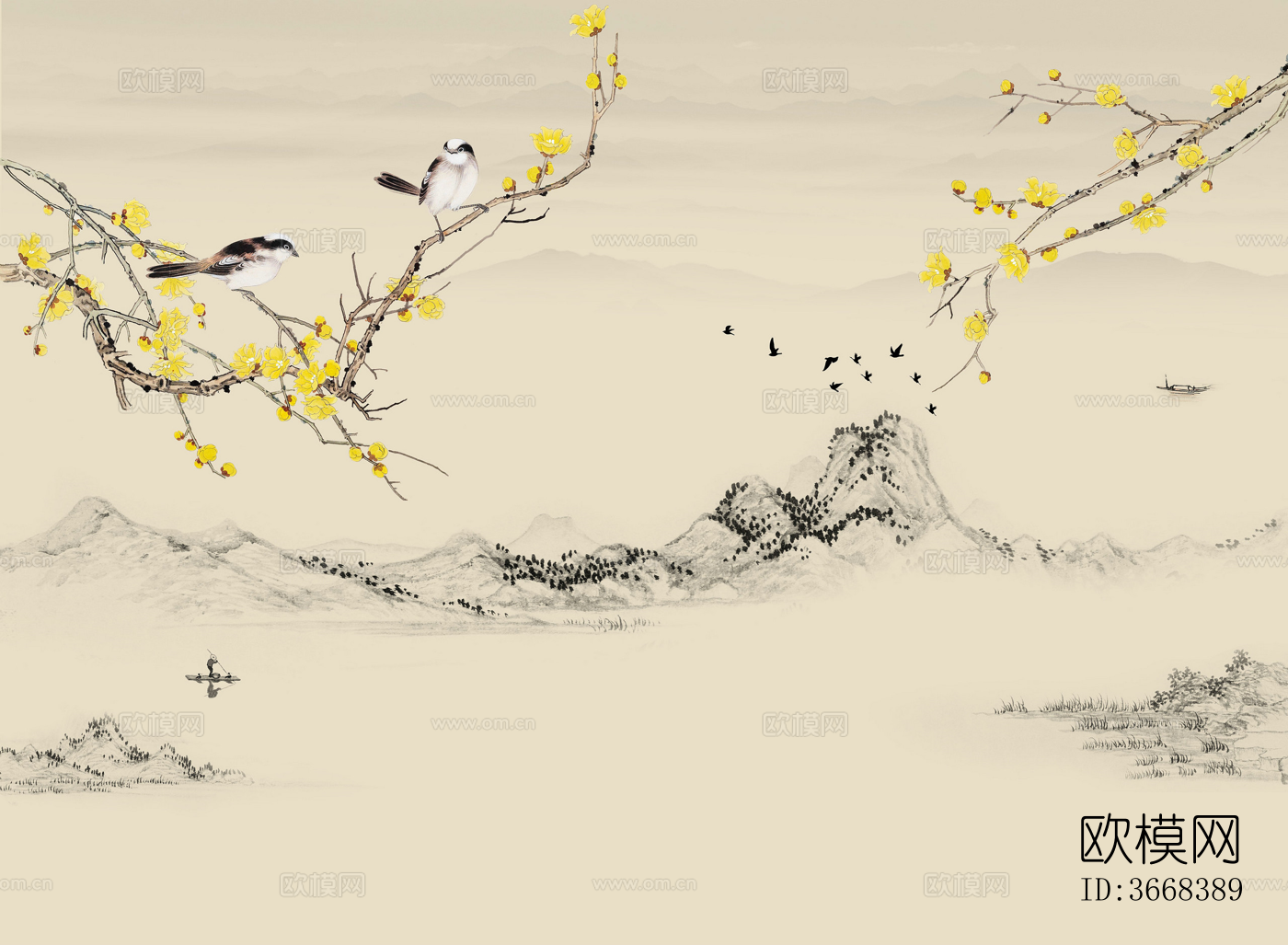 超清中式山水壁纸壁画贴图下载