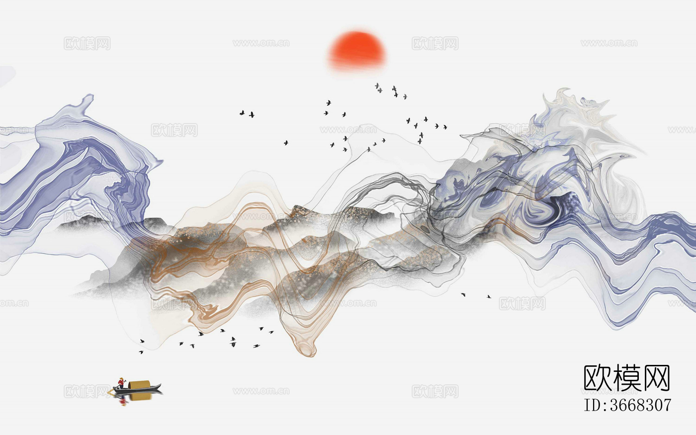 超清中式山水壁纸壁画贴图下载