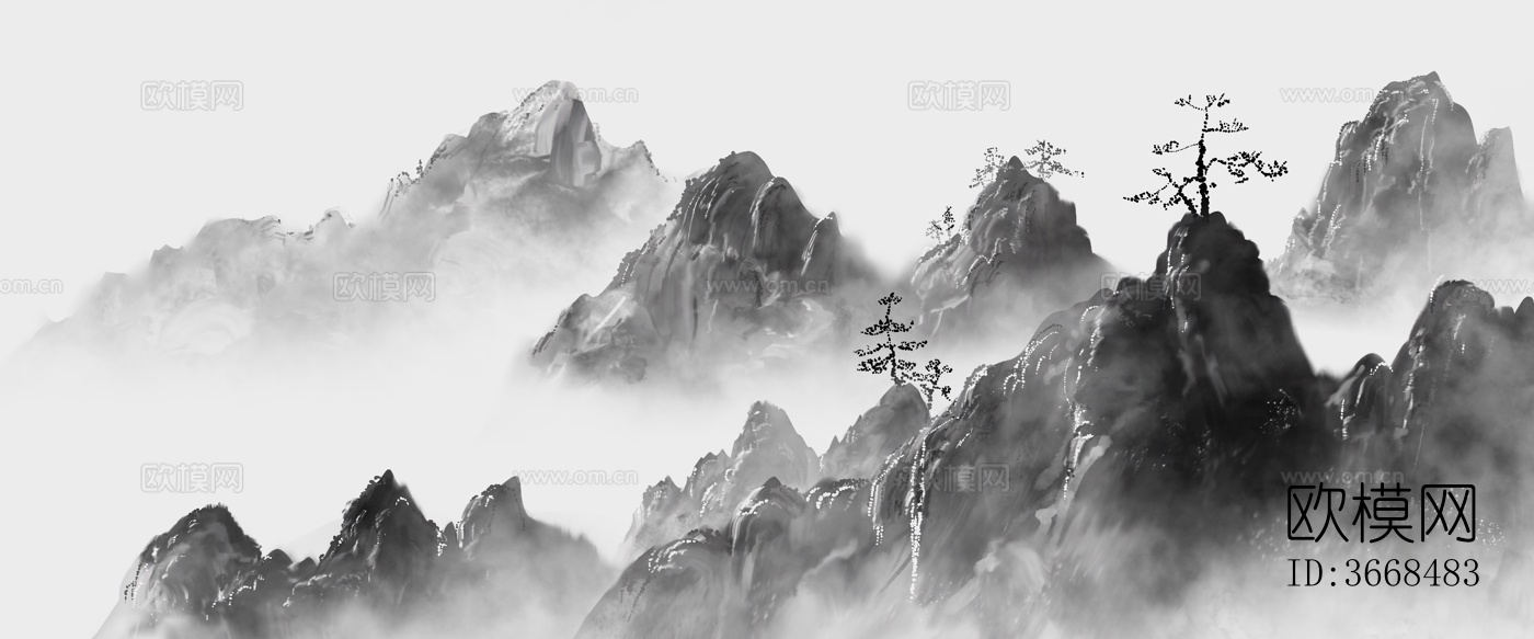 新中式山水装饰画贴图下载