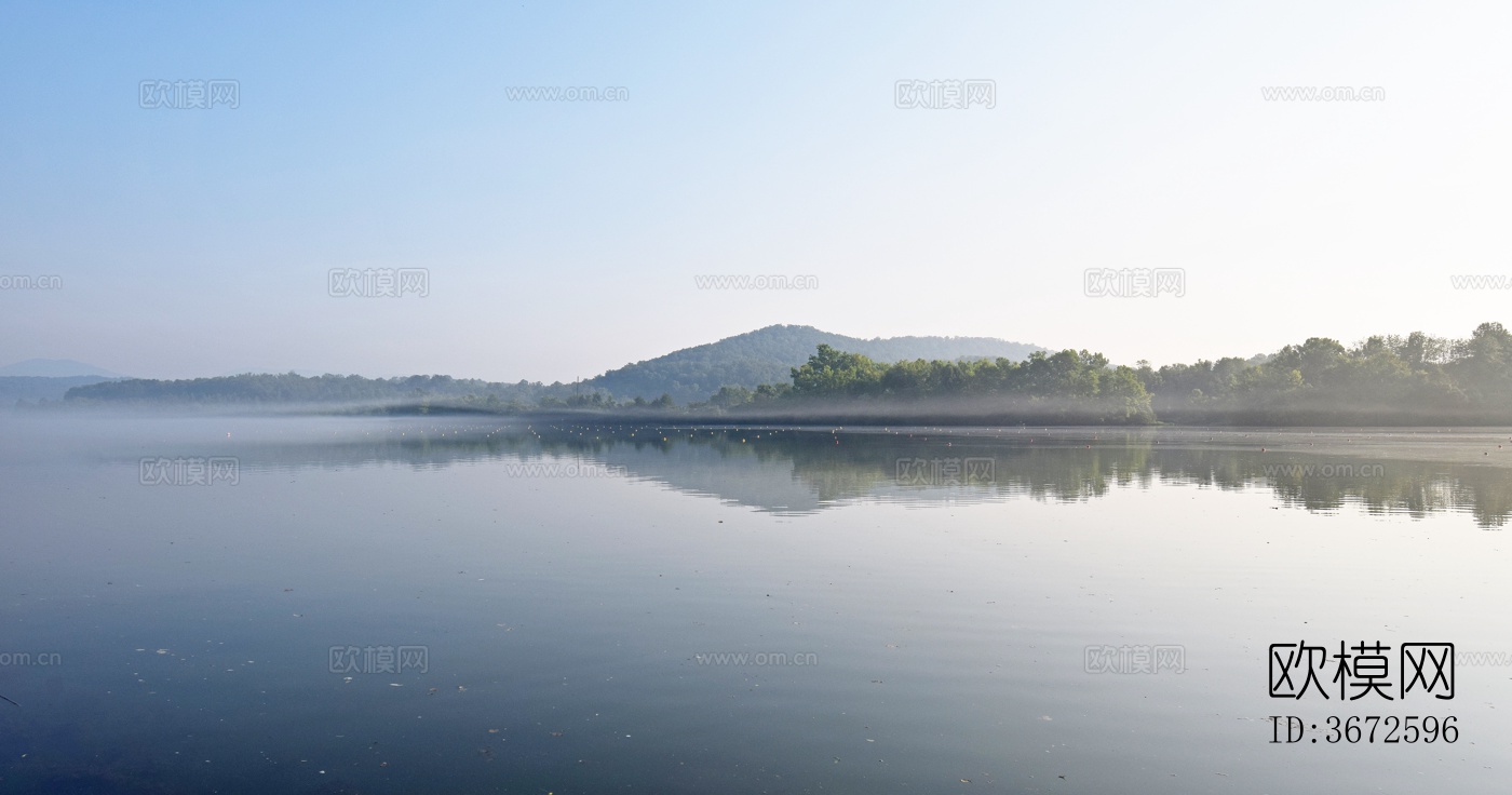 蓝天远山湖泊自然风景下载