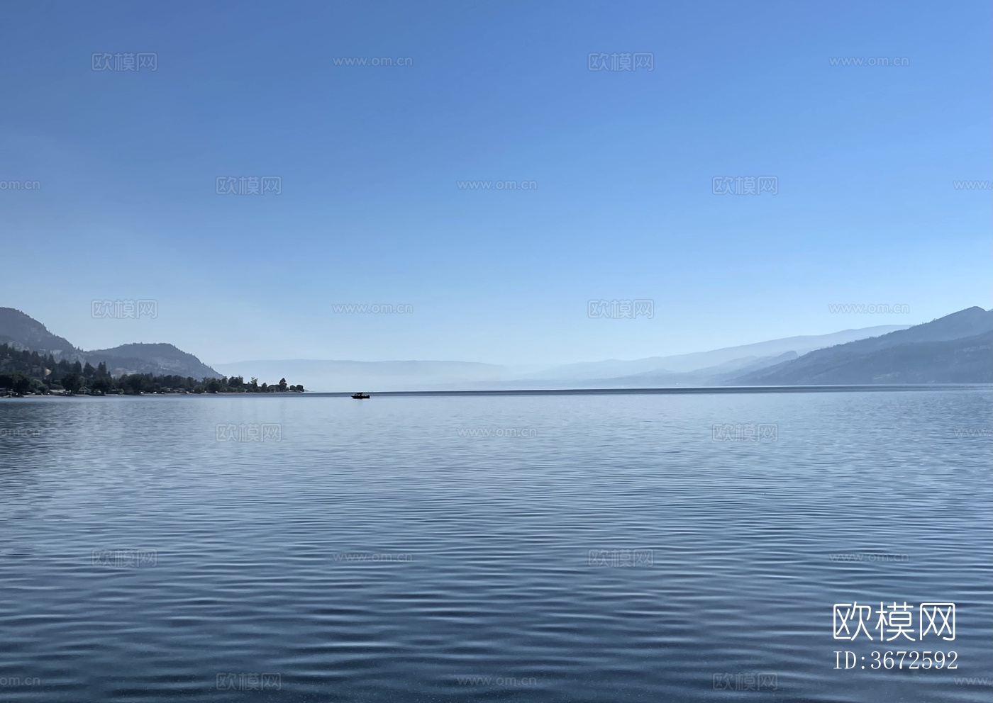蓝天远山湖泊自然风景下载
