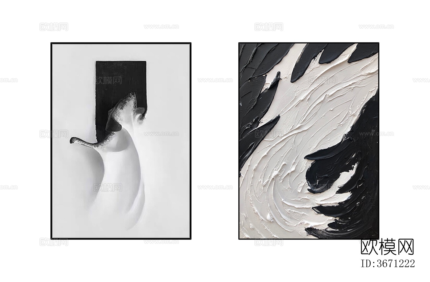 现代黑白灰抽象装饰画贴图下载