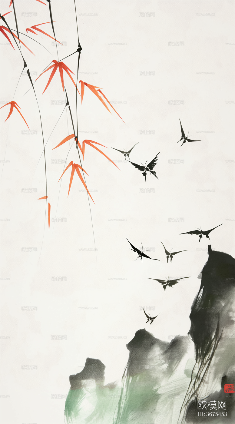 新中式写意水墨画贴图下载