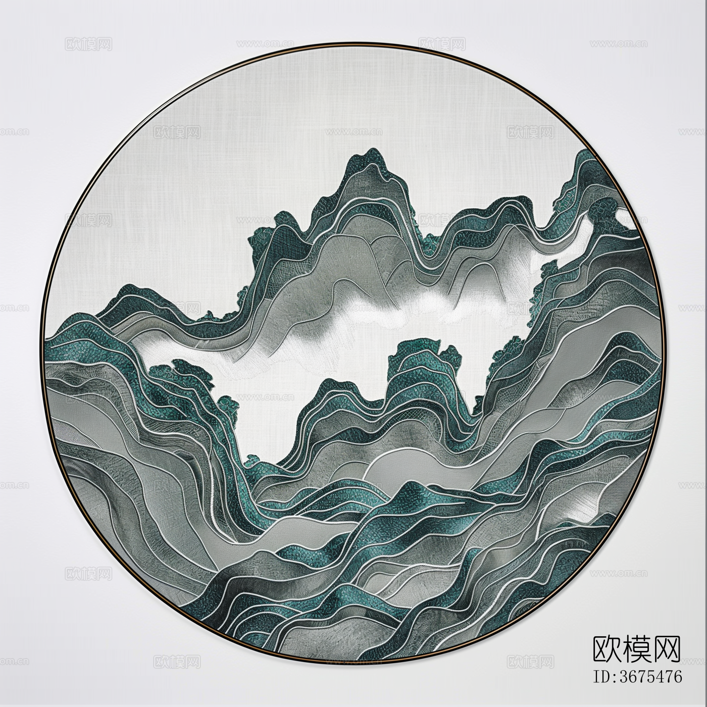 新中式圆形抽象挂画装饰画贴图下载