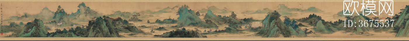 中式宋代千里江山水画 (下载