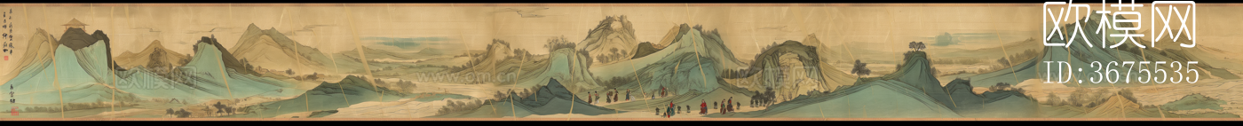 中式宋代千里江山水画 (下载