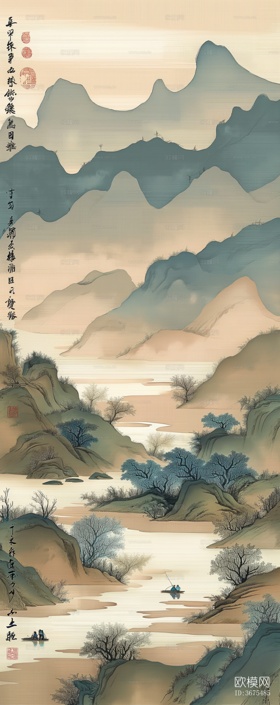 新中式中式挂画贴图下载