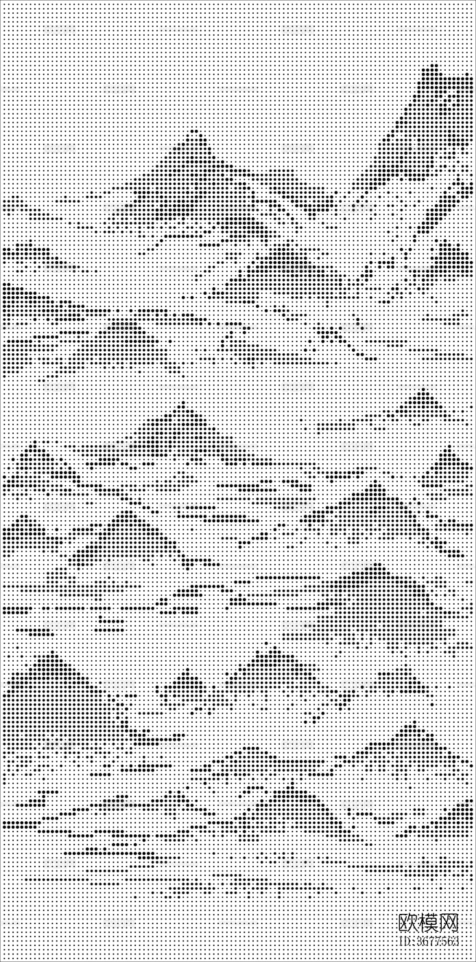 金属穿孔铝板山水花画水墨画黑白贴图下载