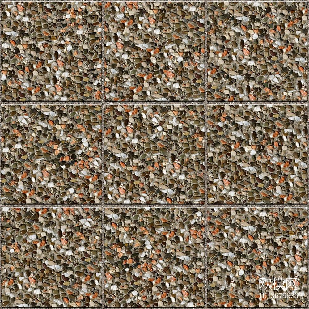 无缝鹅软石碎石砾石地砖人行道路地面广场铺贴下载