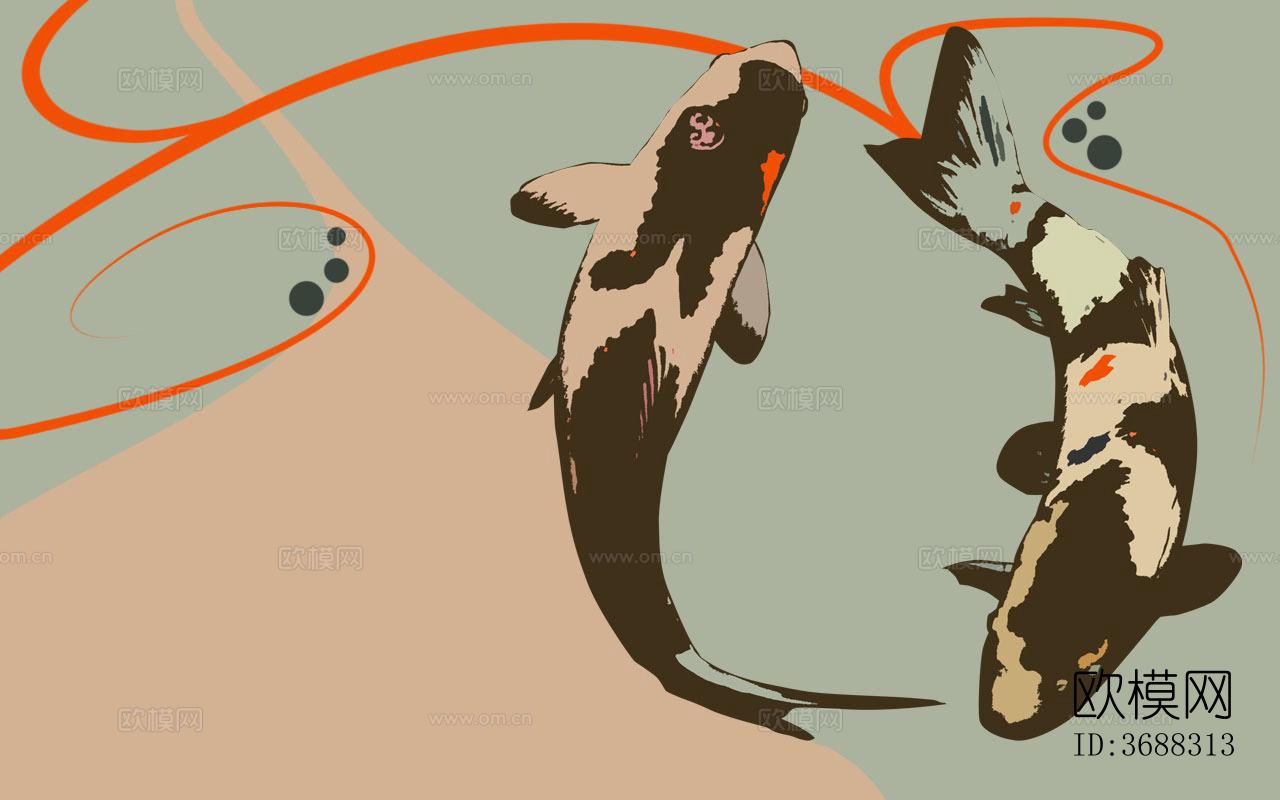 锦鲤画 墙画 壁画 装饰画下载