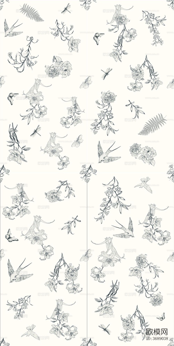 中式复古植物印花艺术砖下载